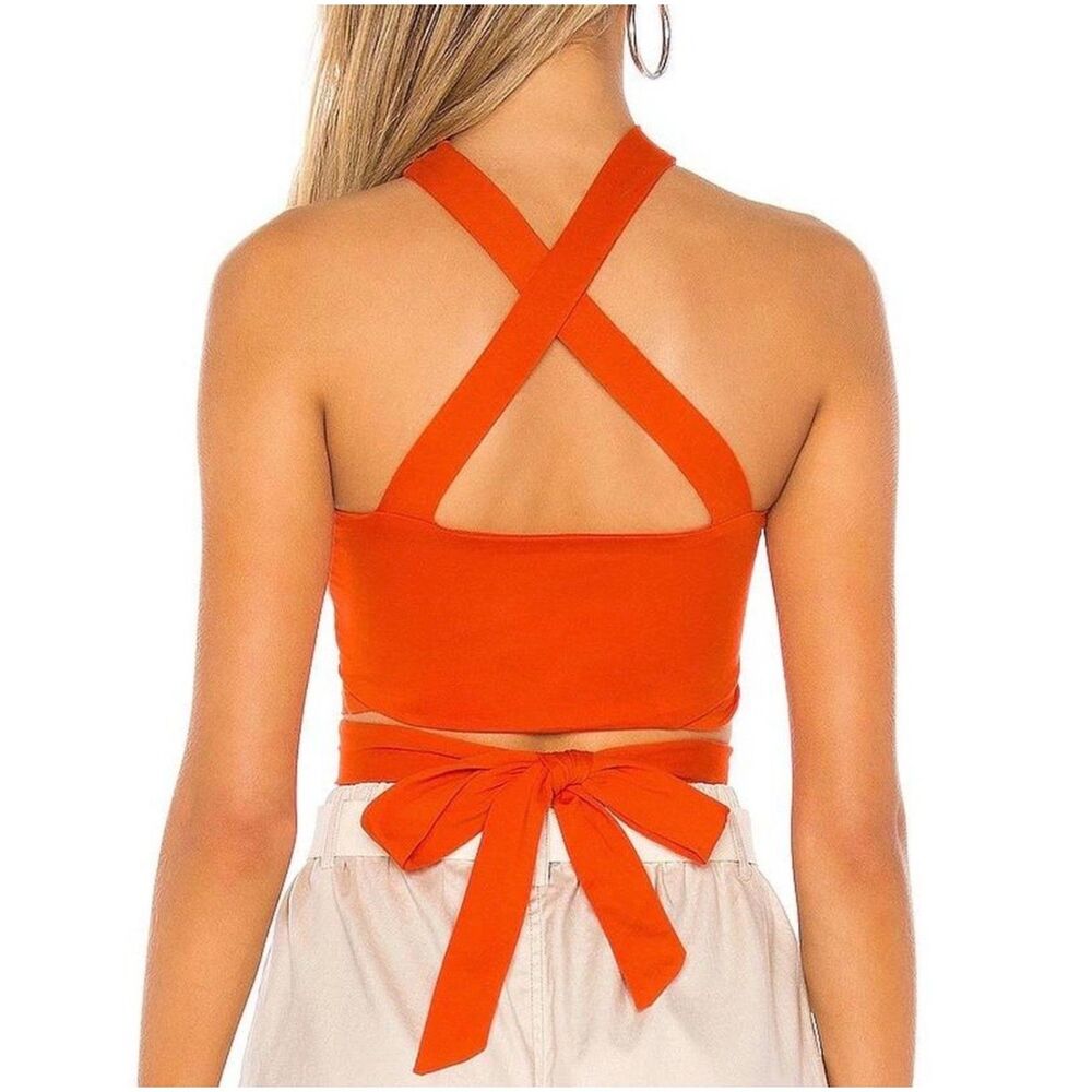 Revolve Superdown Elva Halter Tie Top Orange Cut Out Cropped Size Small - Picture 2 of 10